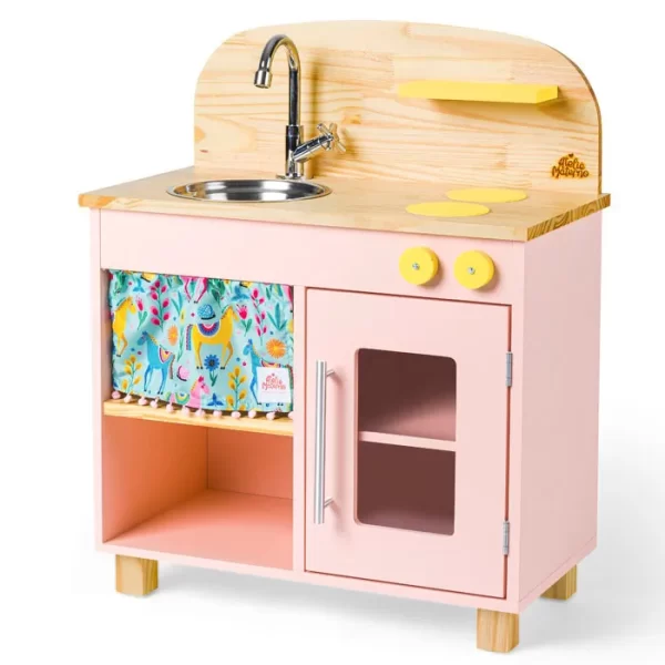 Mini Cozinha Infantil de Madeira Rosa